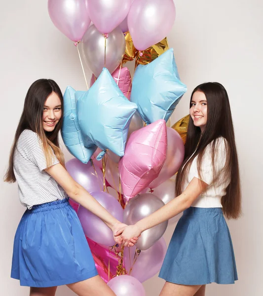 Lifestyle People Teens Friendship Concept Beautiful Teenagers Female Air Balloons — Stock Photo, Image