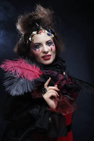 Hora Fiesta Halloween Mujer Joven Moda Con Maquillaje Creativo Peinado — Foto de Stock