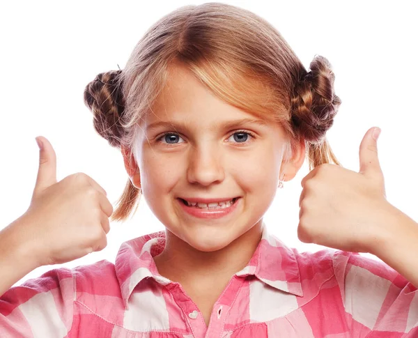 Immagine di bambina felice in piedi isolata su ba bianca — Foto Stock