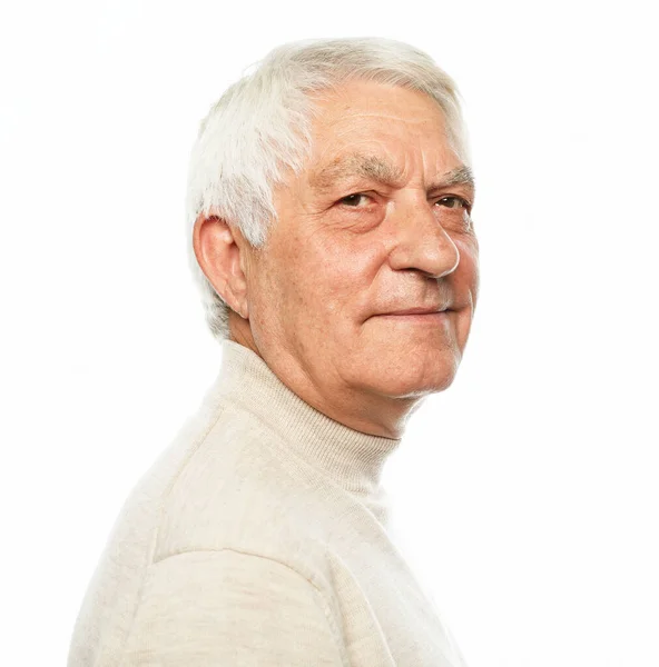 Lifestyle and old people concept: portrait of happy senior man over white background — Stock Photo, Image