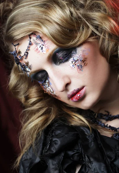 Ritratto Ravvicinato Giovane Donna Con Trucco Creativo Tema Halloween Concetto — Foto Stock