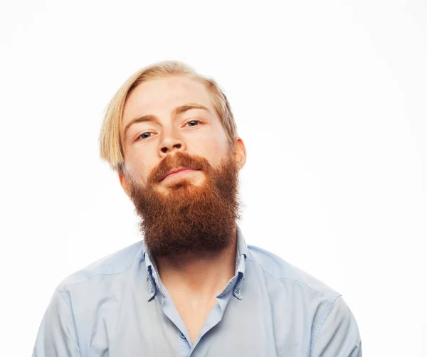 Homem Sério Atencioso Com Barba Gengibre Vestido Casualmente Isolado Sobre — Fotografia de Stock
