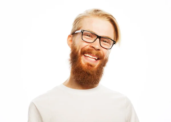 ライフスタイルと人々のコンセプト 眼鏡をかけて笑顔の赤い髪の男の閉鎖 — ストック写真
