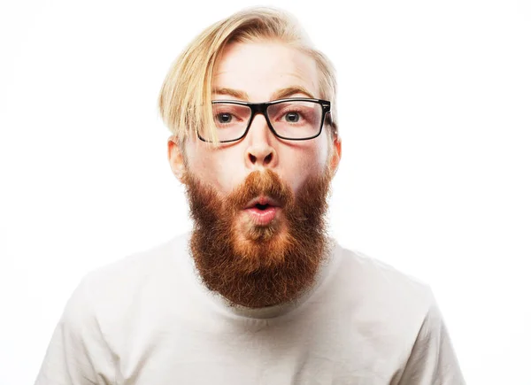 Joven Hombre Guapo Con Gafas Con Emociones Cara Fondo Blanco — Foto de Stock