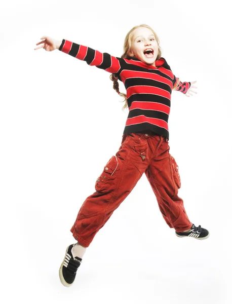 Girl jumps on a white background — Stock Photo, Image