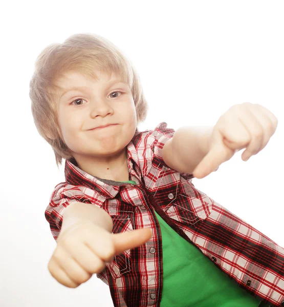 Boy raising hand and showing sign of okay — Stock Photo, Image