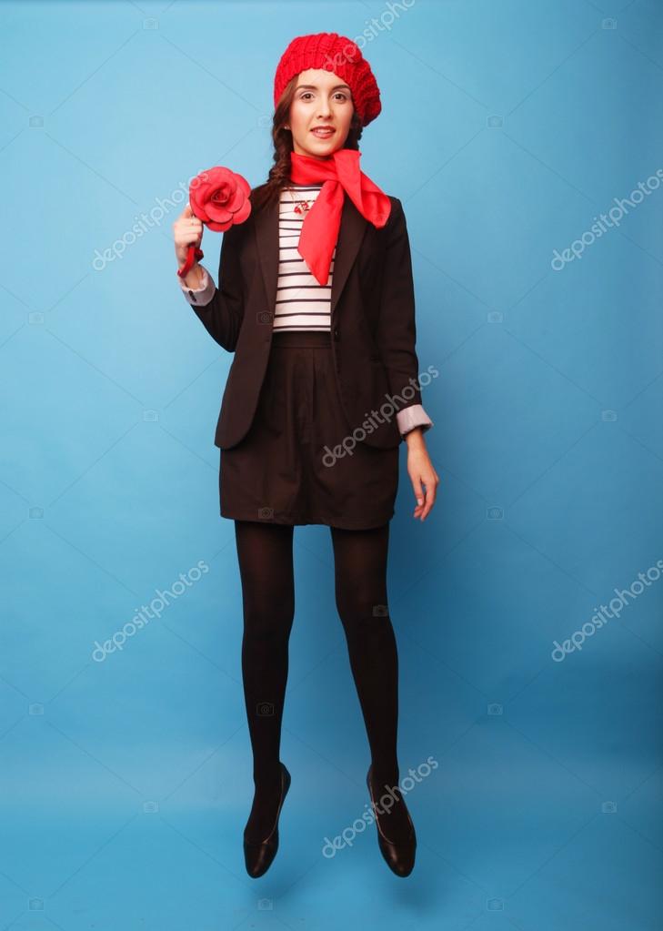 Falda Casual Outfit Con Boina Mujer Falda Boina Roja Outfit