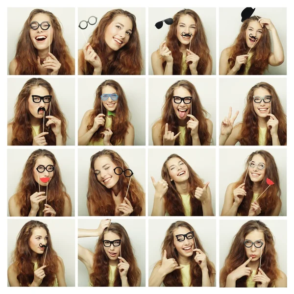 Collage de mujeres diferentes expresiones faciales . — Foto de Stock