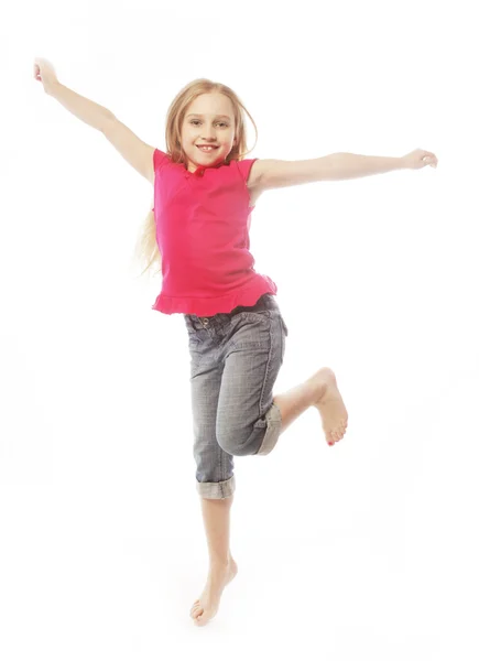 Girl jumps on a white background — Stock Photo, Image