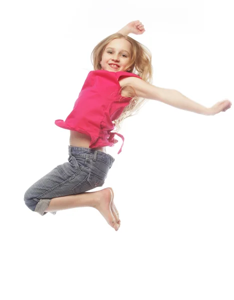 Girl jumps on a white background — Stock Photo, Image