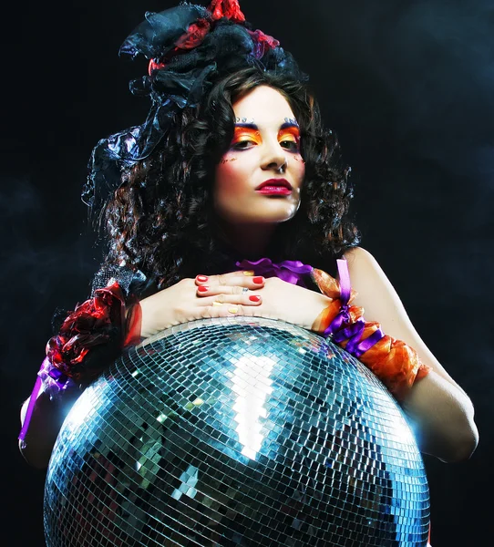 Girl with disco ball — Stock Photo, Image