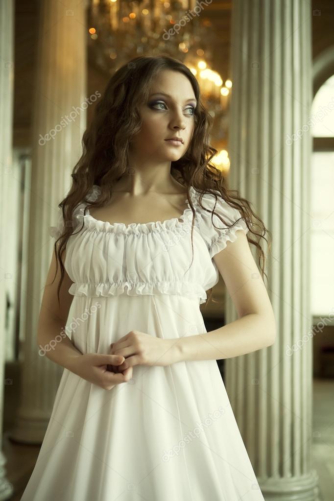 Girl in victorian clearance dress