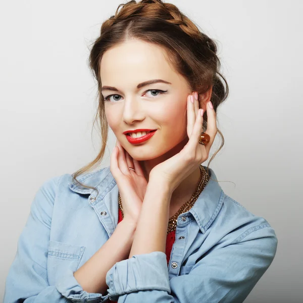 Beautiful young surprised blond woman — Stock Photo, Image