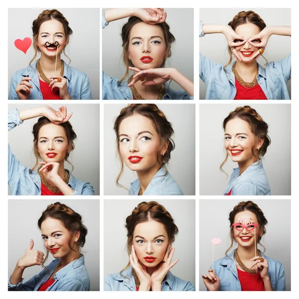 Collage di ritratti di giovane donna bionda — Foto Stock