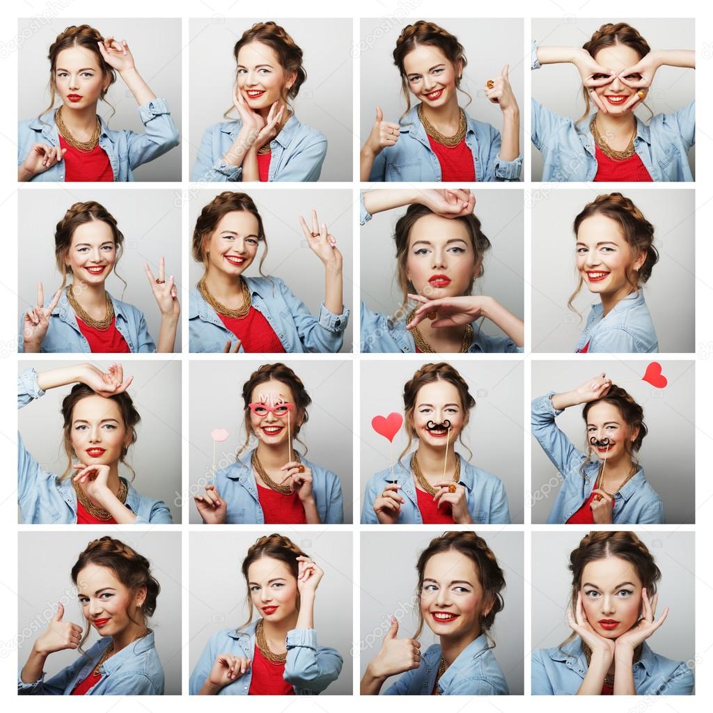 Collage of portraits of young blond woman