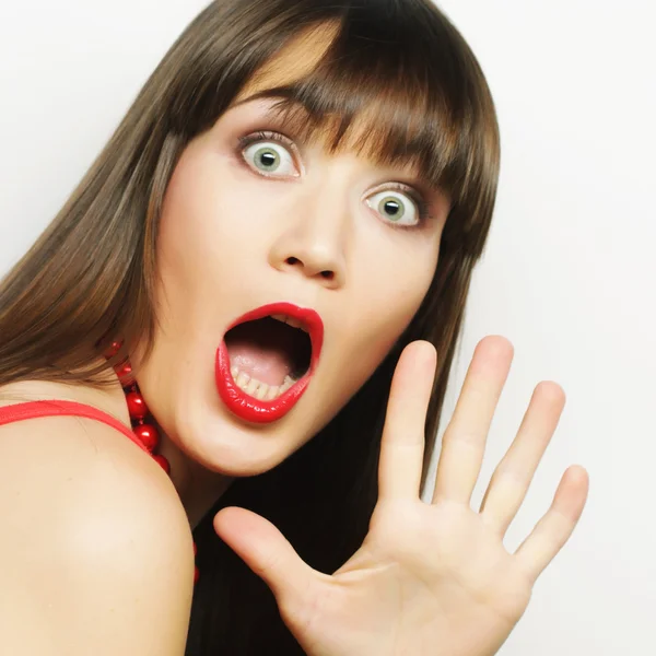 Beautiful young surprised woman. — Stock Photo, Image