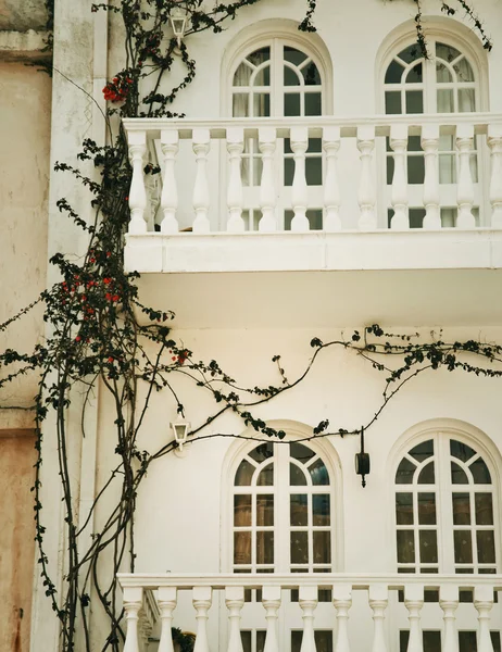 House and window with flowers — Stock Photo, Image