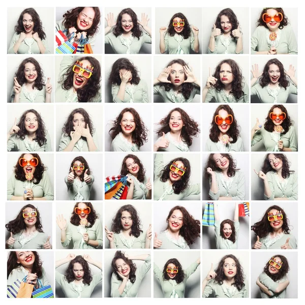 Collage de mujeres diferentes expresiones faciales — Foto de Stock