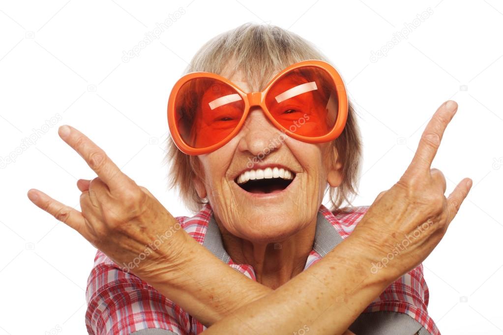 Senior woman wearing big sunglasses