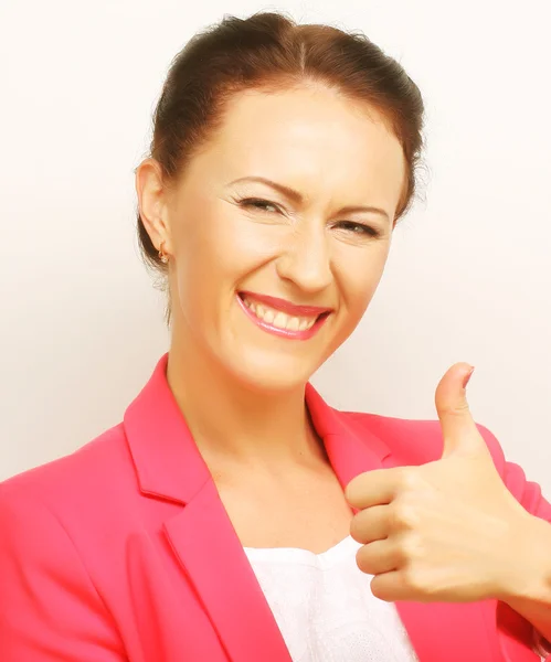 Successful businesswoman gives thumb up — Stock Photo, Image