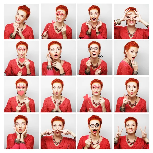 Collage von verschiedenen Gesichtsausdrücken der Frau. — Stockfoto