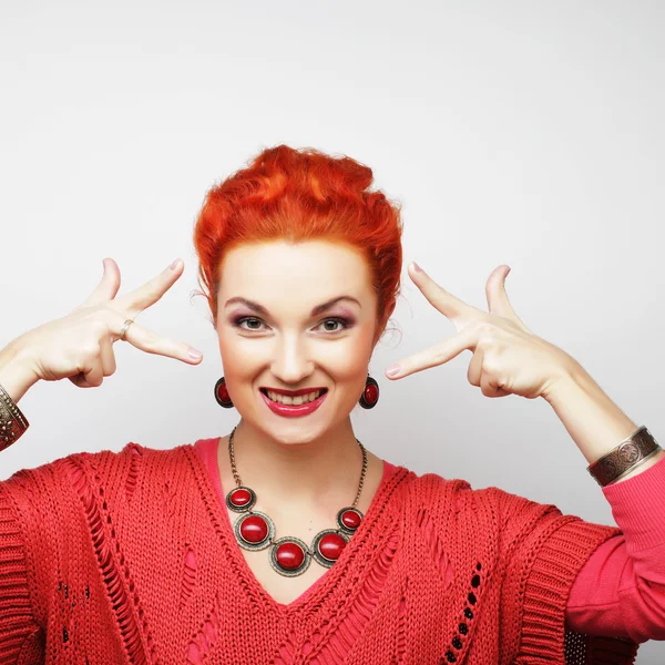 Successful girl gives thumb up with two hands — Stock Photo, Image