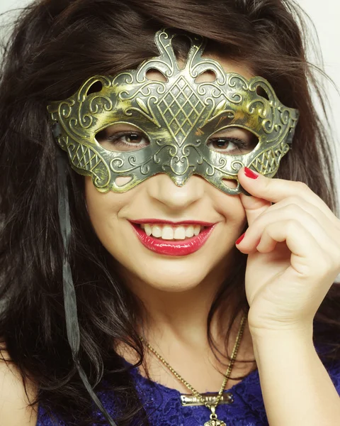 Young woman with mysterious mask — Stock Photo, Image