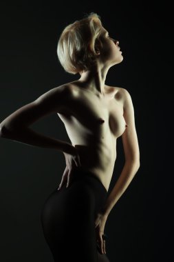 Kısa sarı saçlı, zarif çıplak kadın..