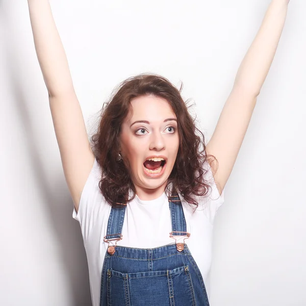 Mujer feliz extático celebrando ser un ganador . —  Fotos de Stock