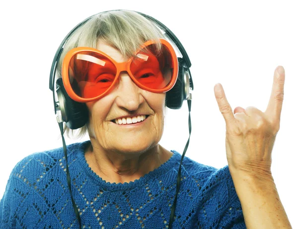 Funny old lady  showing thumbs up. — Stock Photo, Image