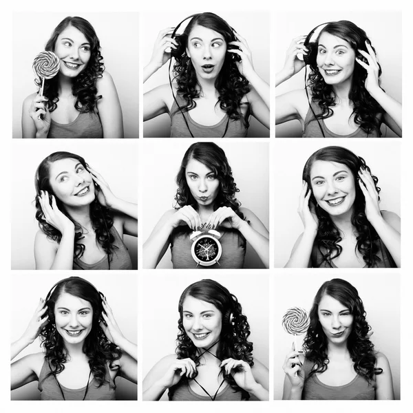 Koláž různých výrazů obličeje žena — Stock fotografie