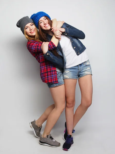 Two young girl friends having fun together. — Stock Photo, Image