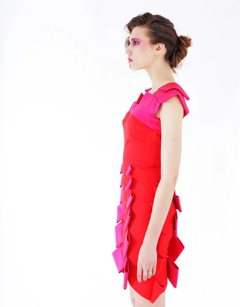 Fashion model in bright dress — Stock Photo, Image