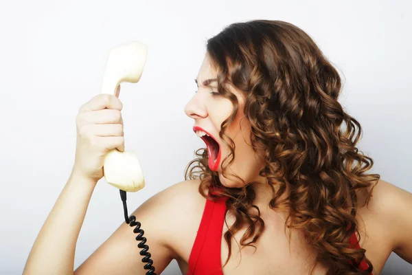 Young  woman with vintage phone. — Stock Photo, Image