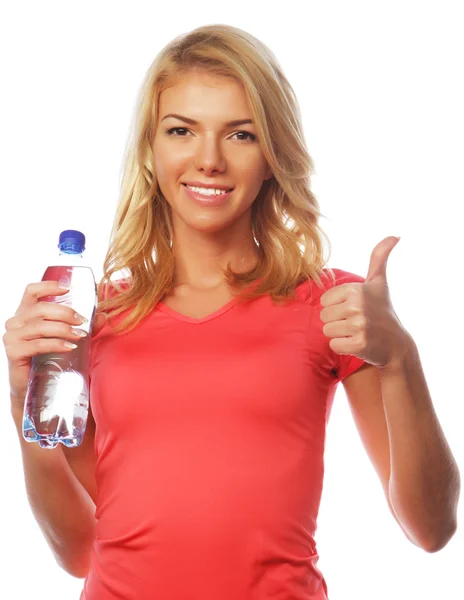 水のボトルとスポーティな女性 — ストック写真