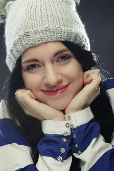 Young woman in funny winter hat — Stock Photo, Image