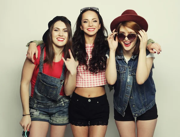 Three stylish sexy hipster girls best friends. — Stock Photo, Image