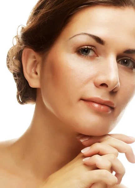 Piękne zdrowie kobieta twarz z czystej skóry czystości — Zdjęcie stockowe