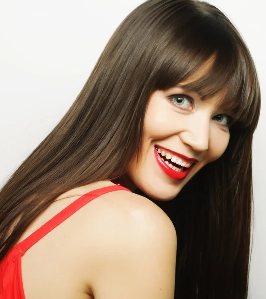 Hermosa mujer con gran sonrisa feliz — Foto de Stock