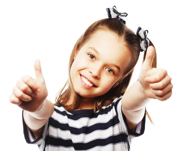 Menina mostrando polegares para cima isolado um branco Fotografias De Stock Royalty-Free