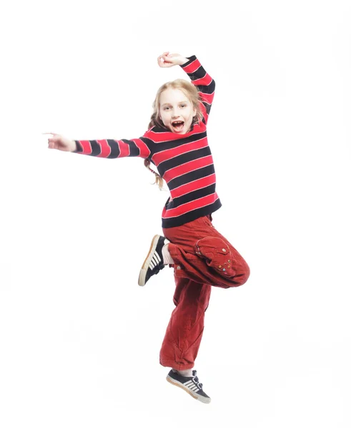 Girl jumps on a white background — Stock Photo, Image