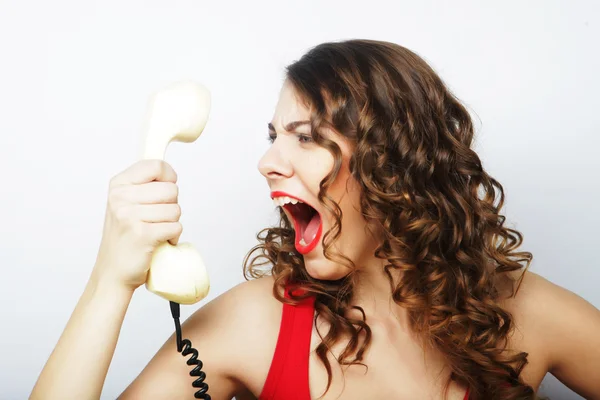 Young  woman with vintage phone. — Stock Photo, Image