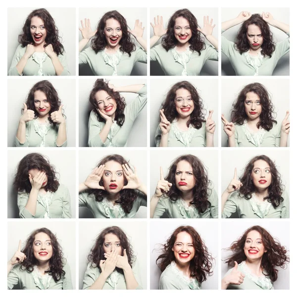 Collage de mujeres diferentes expresiones faciales — Foto de Stock