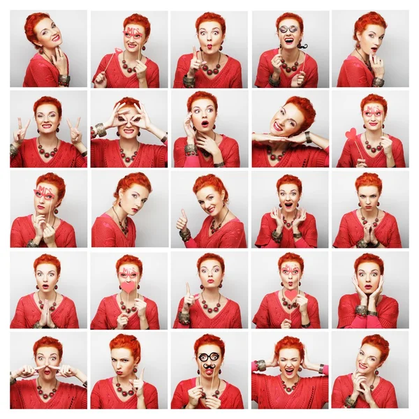 Collage di donne diverse espressioni facciali . — Foto Stock