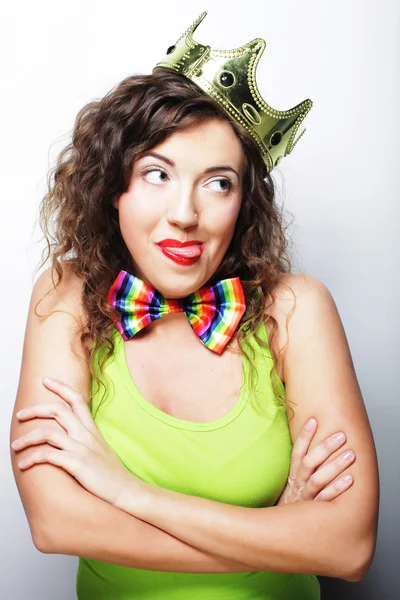 Young lovely woman with crown — Stock Photo, Image