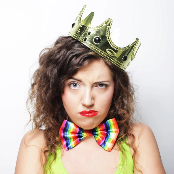 Young lovely woman with crown — Stock Photo, Image