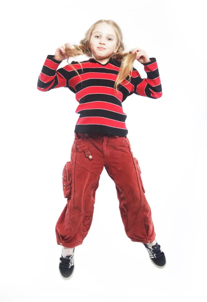 Girl jumps on a white background — Stock Photo, Image