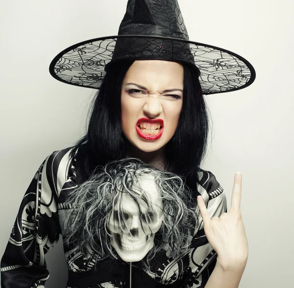 Funny Witch with skull. — Stock Photo, Image