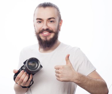 sakallı adam dijital kamera