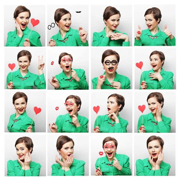 Collage de mujeres diferentes expresiones faciales . — Foto de Stock